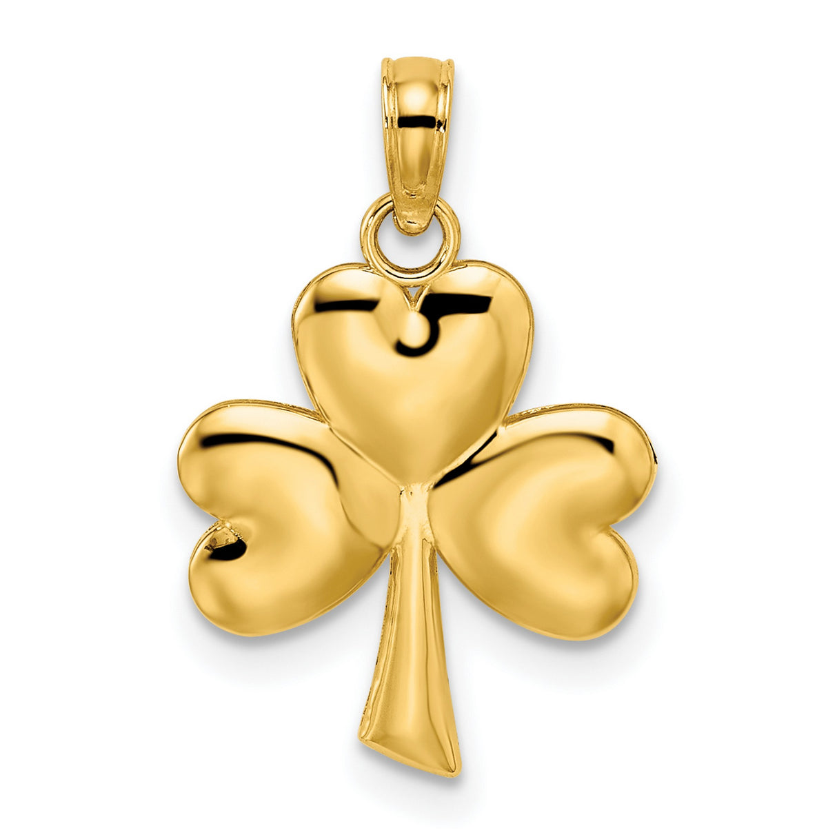 14k Yellow Gold Shamrock Pendant, Three-Leaf Clover Celtic Charm for Women or Unisex Wear