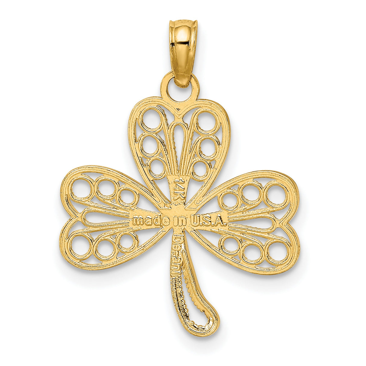 14k Yellow Gold Shamrock Pendant with Open Filigree Design, Celtic Irish Symbol of Luck
