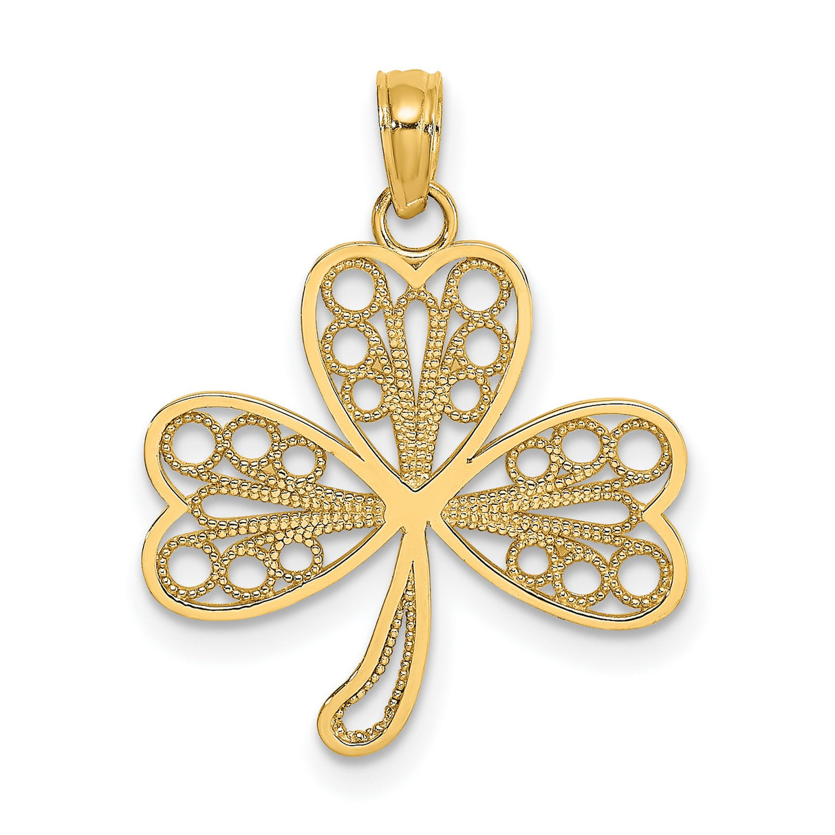 14k Yellow Gold Shamrock Pendant with Open Filigree Design, Celtic Irish Symbol of Luck