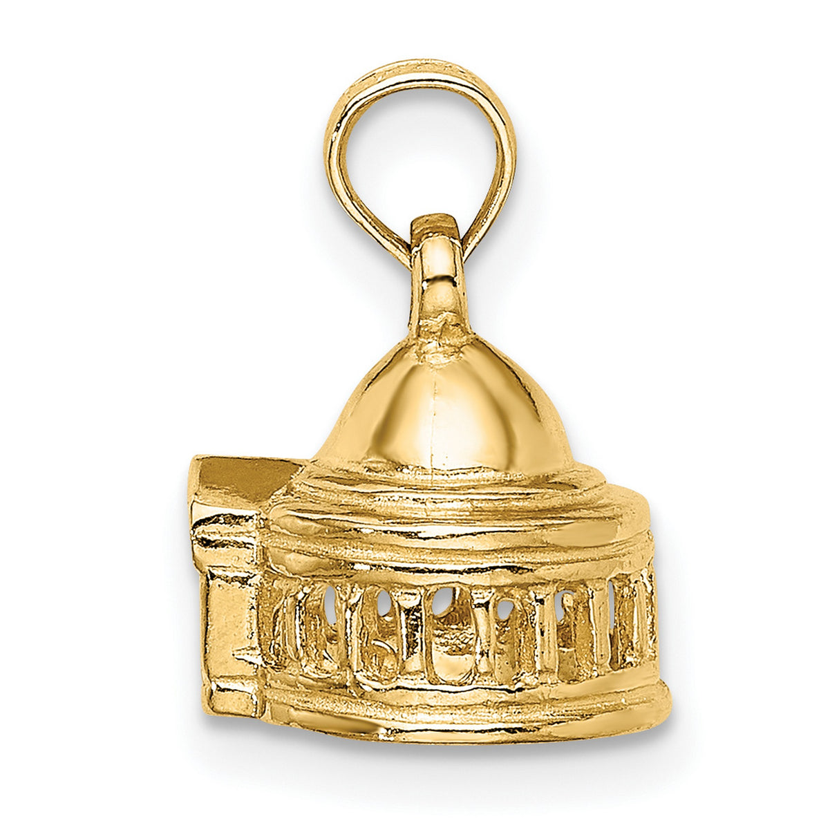 14k Yellow Gold Capitol Building Pendant with Detailed Dome and Columns, Patriotic Charm