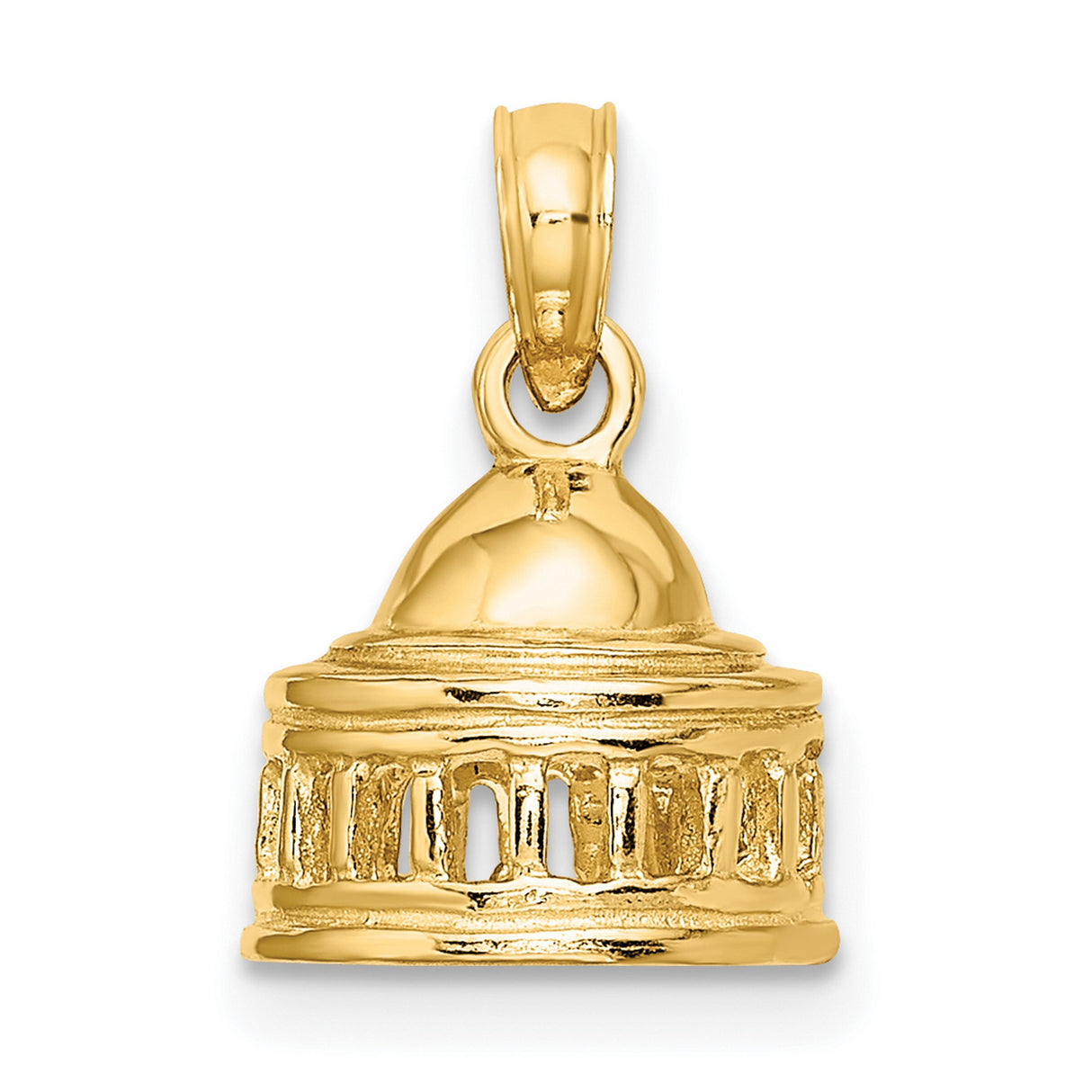 14k Yellow Gold Capitol Building Pendant with Detailed Dome and Columns, Patriotic Charm
