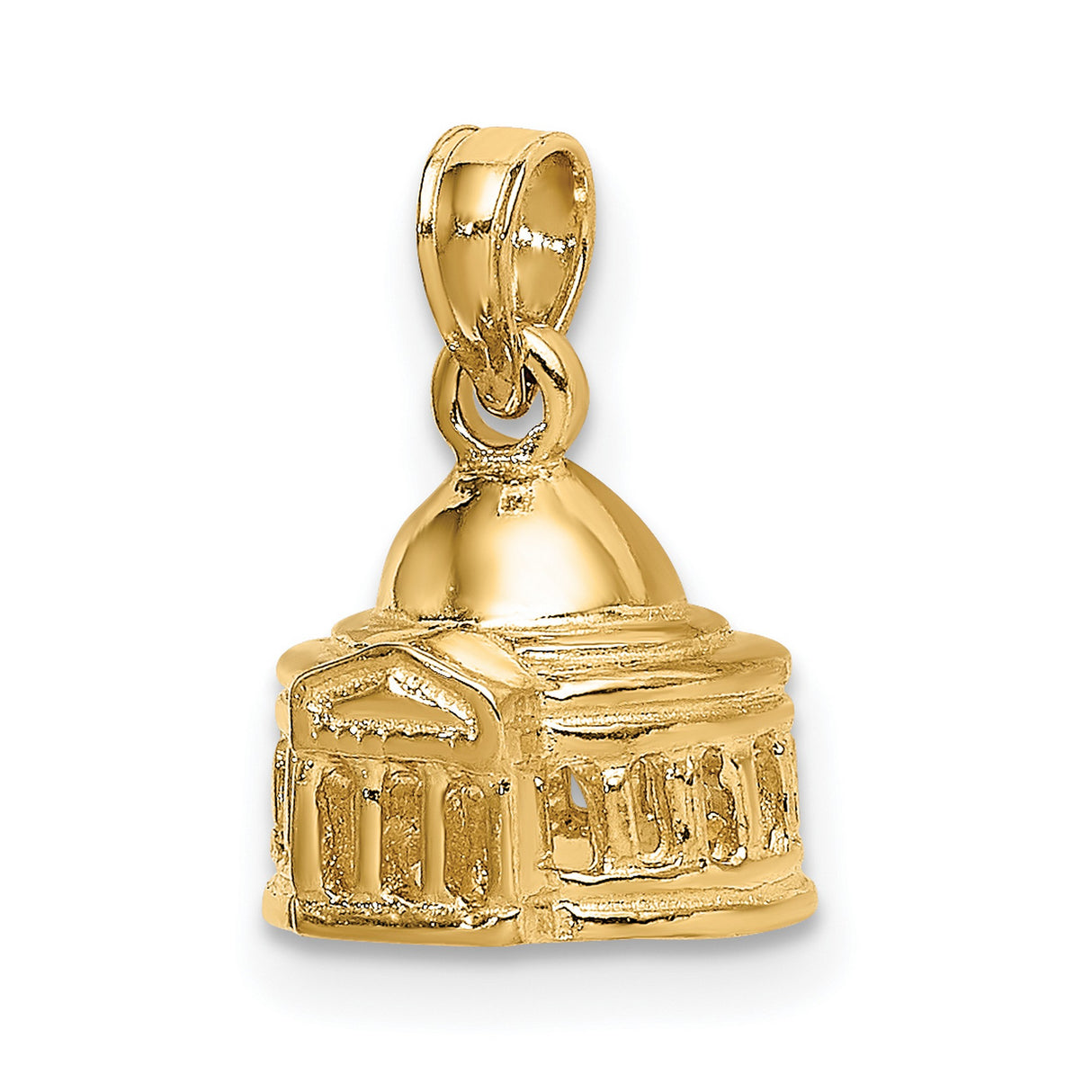 14k Yellow Gold Capitol Building Pendant with Detailed Dome and Columns, Patriotic Charm