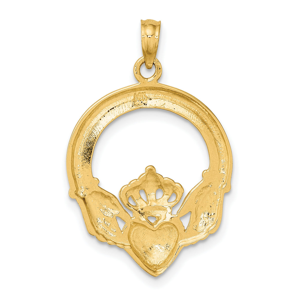 14k Yellow Gold Claddagh Pendant with Heart, Hands and Crown Symbol, Celtic Irish Jewelry