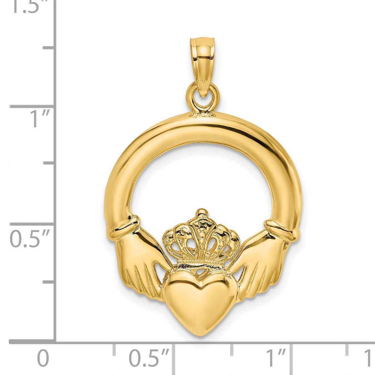 14k Yellow Gold Claddagh Pendant with Heart, Hands and Crown Symbol, Celtic Irish Jewelry