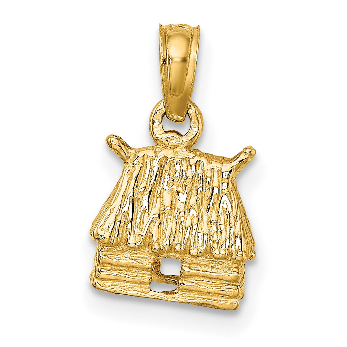 14k Yellow Gold Hut Pendant, Log Cabin Charm with Thatched Roof, Rustic Heritage Design