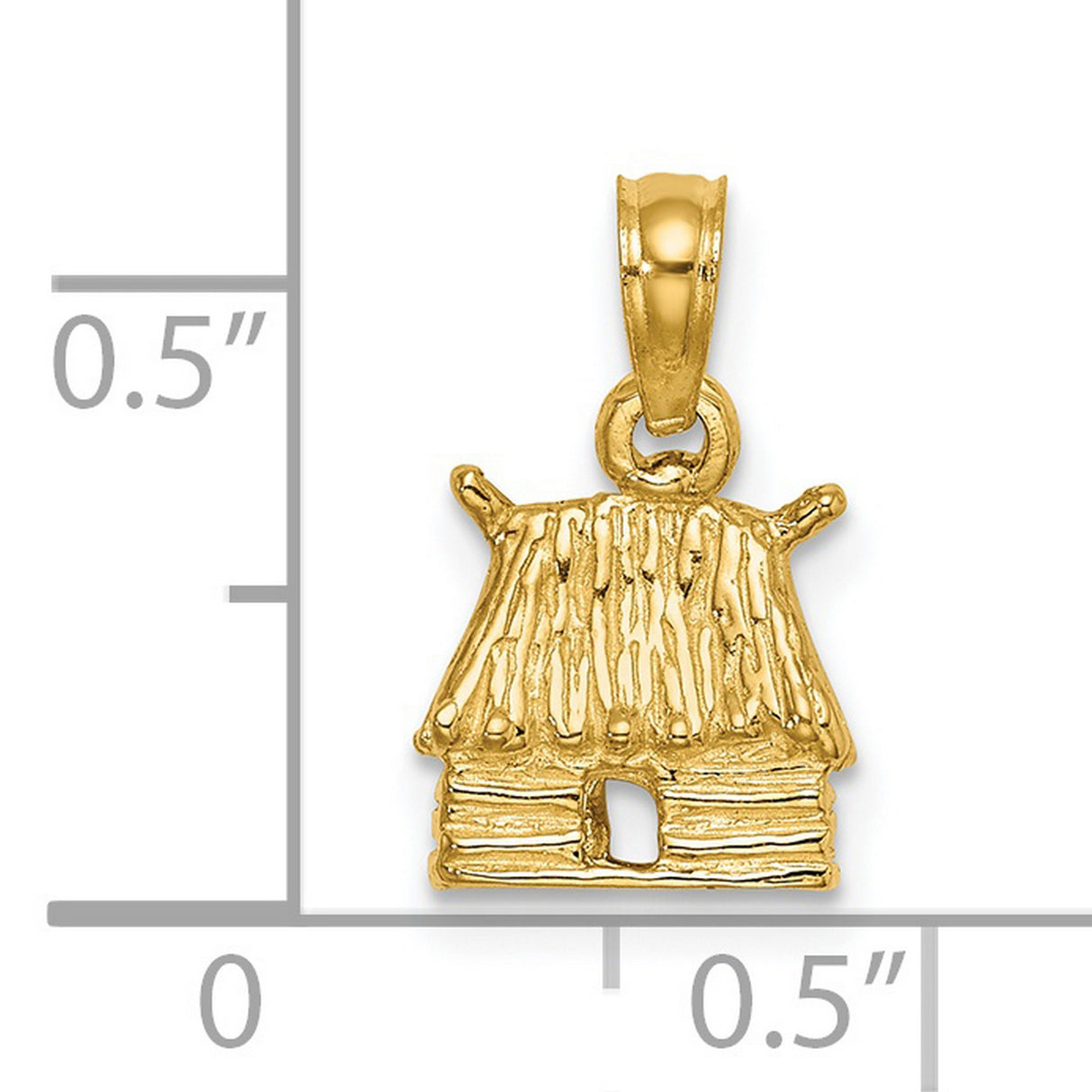 14k Yellow Gold Hut Pendant, Log Cabin Charm with Thatched Roof, Rustic Heritage Design