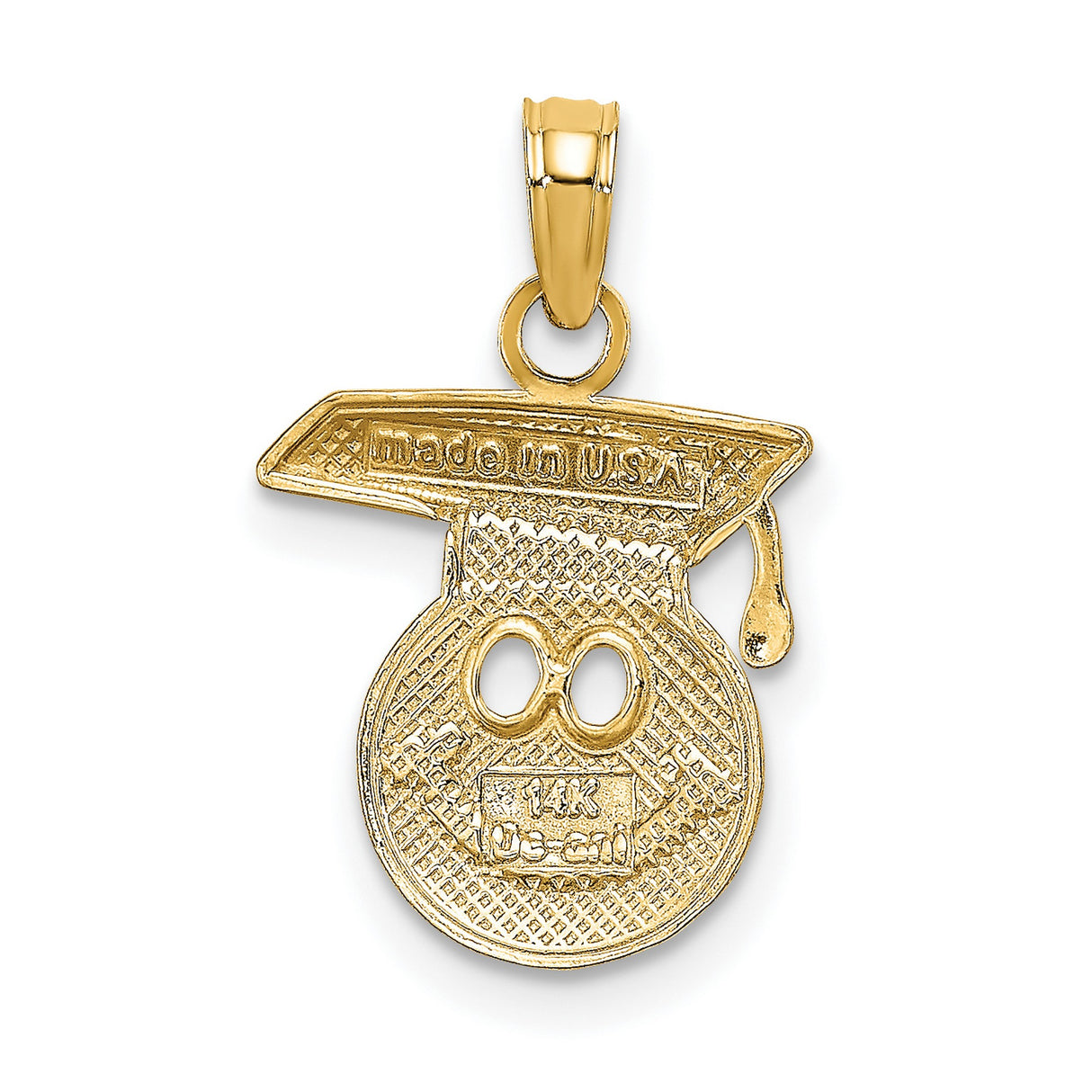 Happy Smiling Face with Graduation Day Cap Charm Pendant in Real 14k Yellow Gold