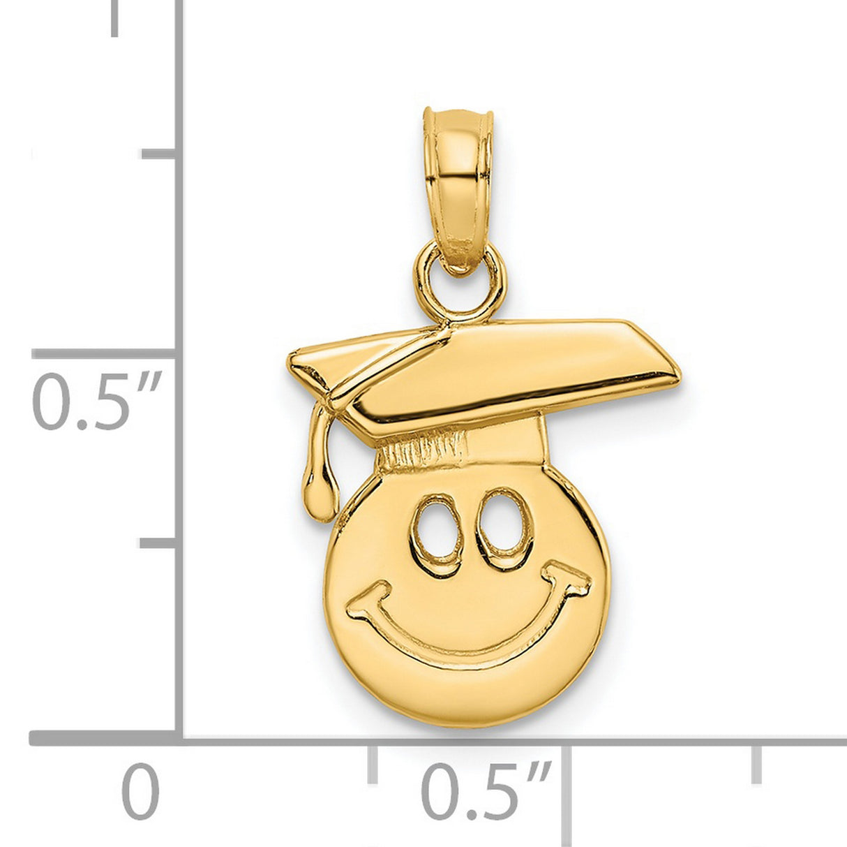 Happy Smiling Face with Graduation Day Cap Charm Pendant in Real 14k Yellow Gold