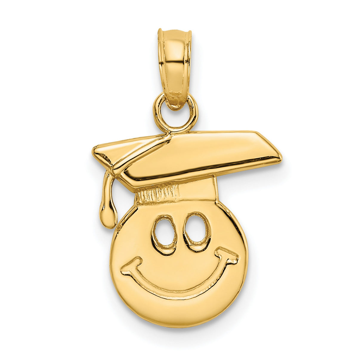 Happy Smiling Face with Graduation Day Cap Charm Pendant in Real 14k Yellow Gold