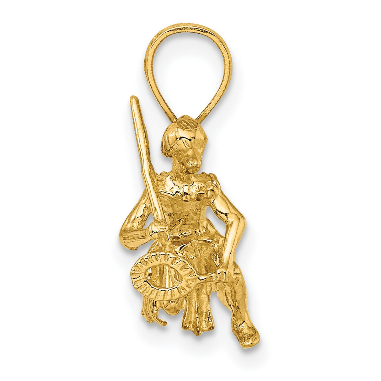 14k Yellow Gold Woman Gardening Pendant, Artisan Farming Charm with Hoe