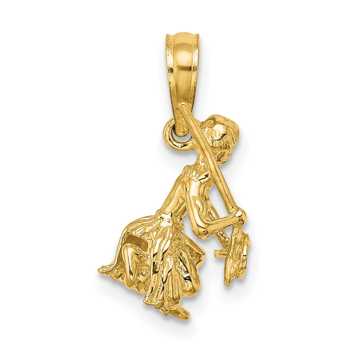 14k Yellow Gold Woman Gardening Pendant, Artisan Farming Charm with Hoe