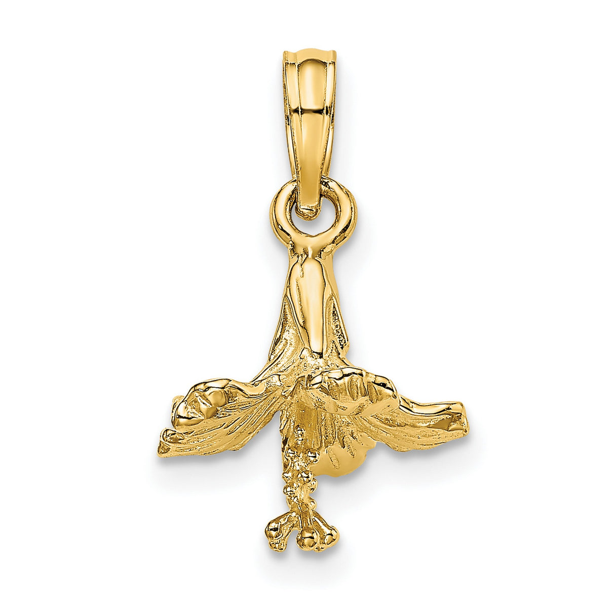 14k Yellow Gold Dove Pendant, Outstretched Bird of Peace and Faith, Christian Religious Jewelry