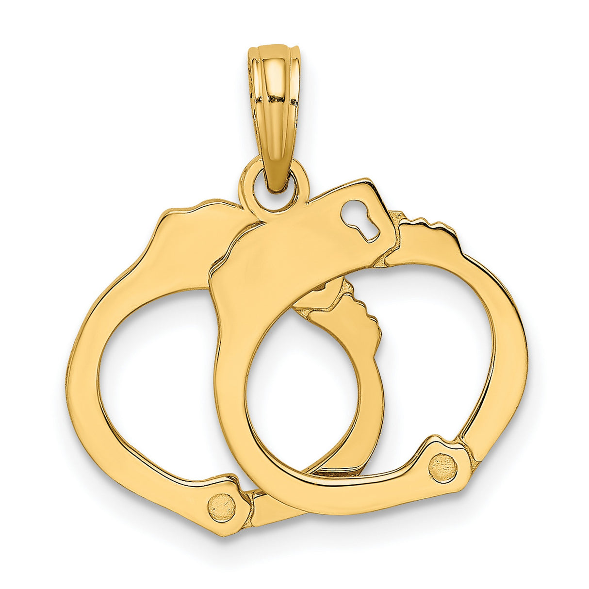14k Yellow Gold Handcuff Pendant, Interlocking Cuffs Symbol, Police Support Jewelry for Men and Women
