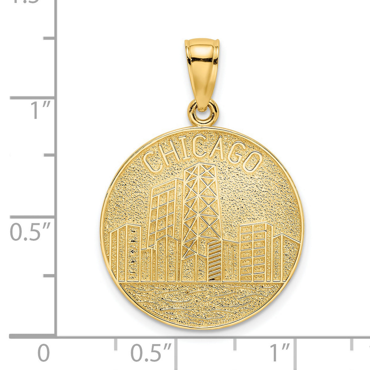14k Yellow Gold Pendant with Chicago Skyline, Minimalist Urban City Disc Charm