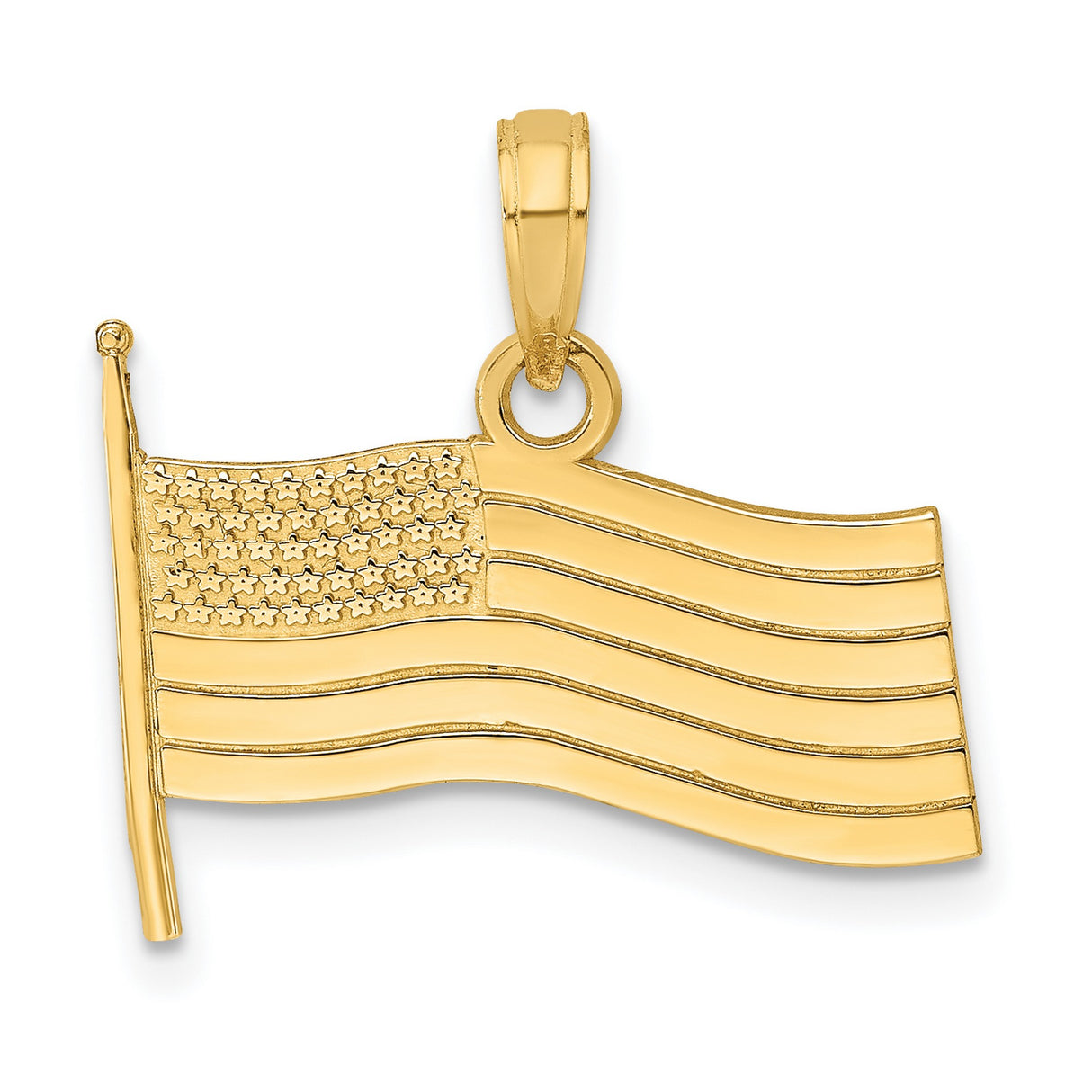 United States American Flag Charm Pendant in Real 14k Yellow Gold