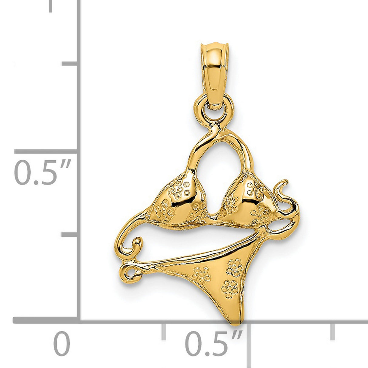 14k Yellow Gold Bikini Pendant with Detailed Two-Piece Swimsuit Design and Floral Accents