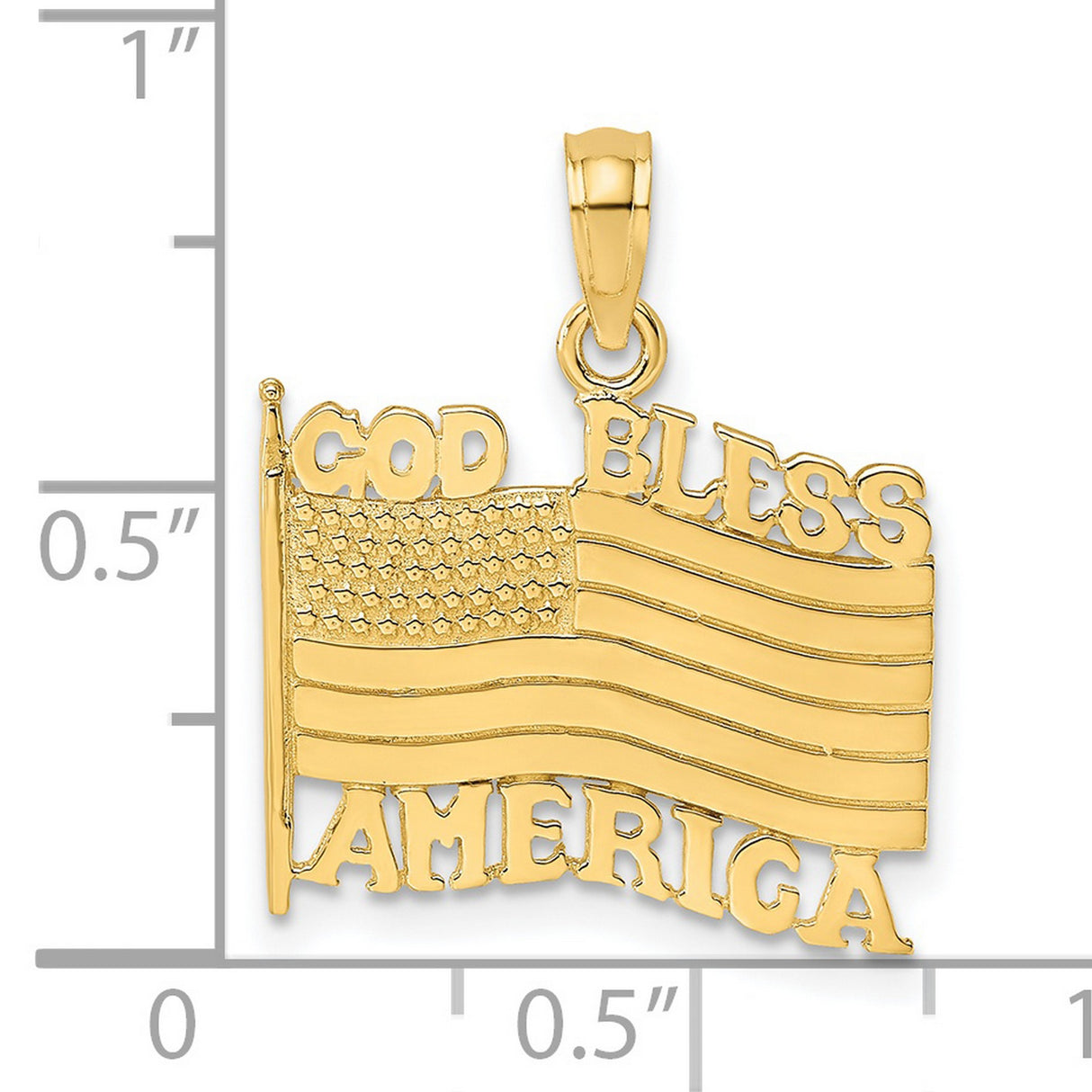14k Yellow Gold American Flag Pendant with God Bless America Engraving, Patriotic Christian Jewelry