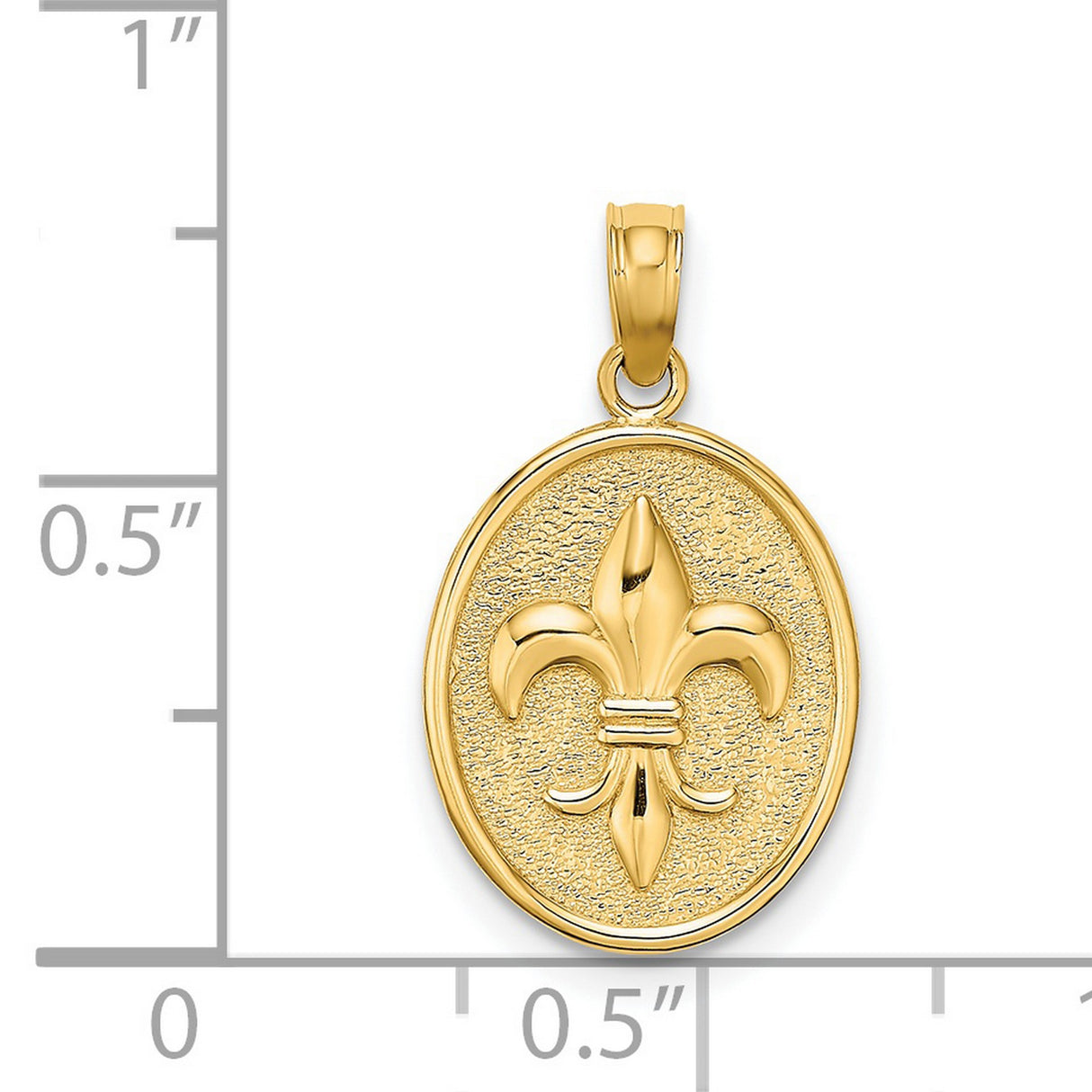 14k Yellow Gold Oval Pendant with Raised Fleur-de-Lis Symbol, French Heritage Design