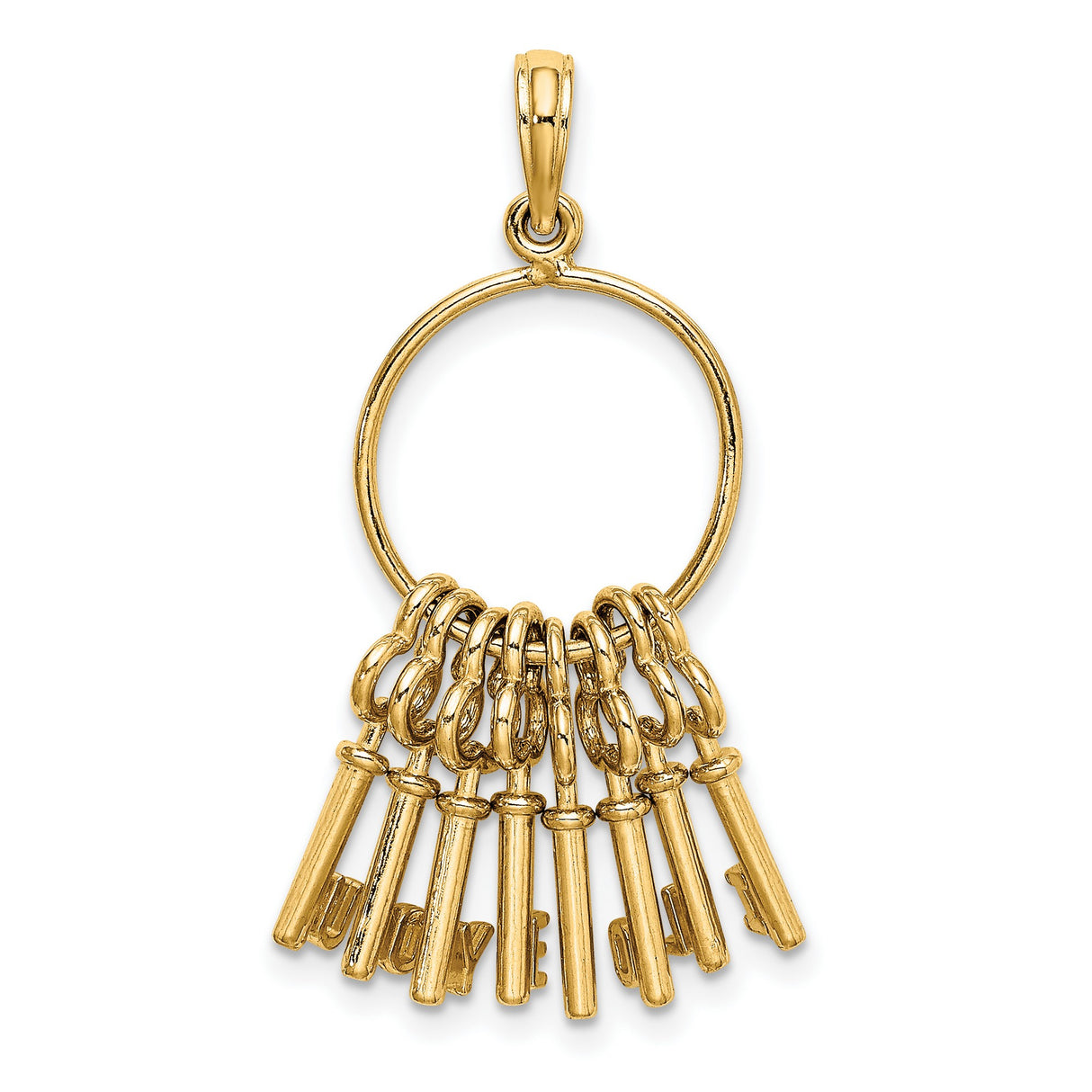 14k Yellow Gold Pendant with Nine Moveable Key Charms Spelling I Love You