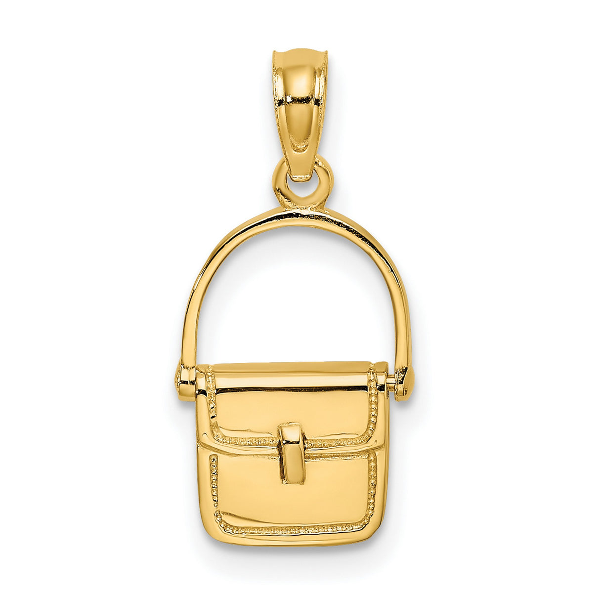 14k Yellow Gold Handbag Pendant, Movable Purse Charm with Detailed Design for Women