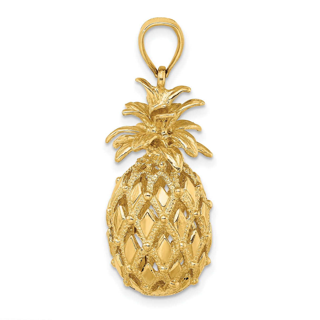 14k Yellow Gold Pineapple Pendant, Tropical Fruit Charm with Detailed Finish