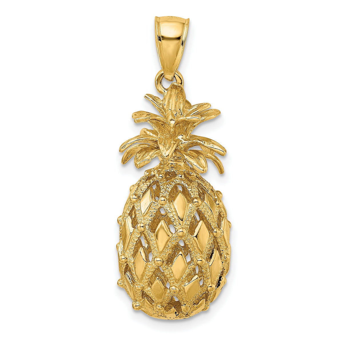 14k Yellow Gold Pineapple Pendant, Tropical Fruit Charm with Detailed Finish