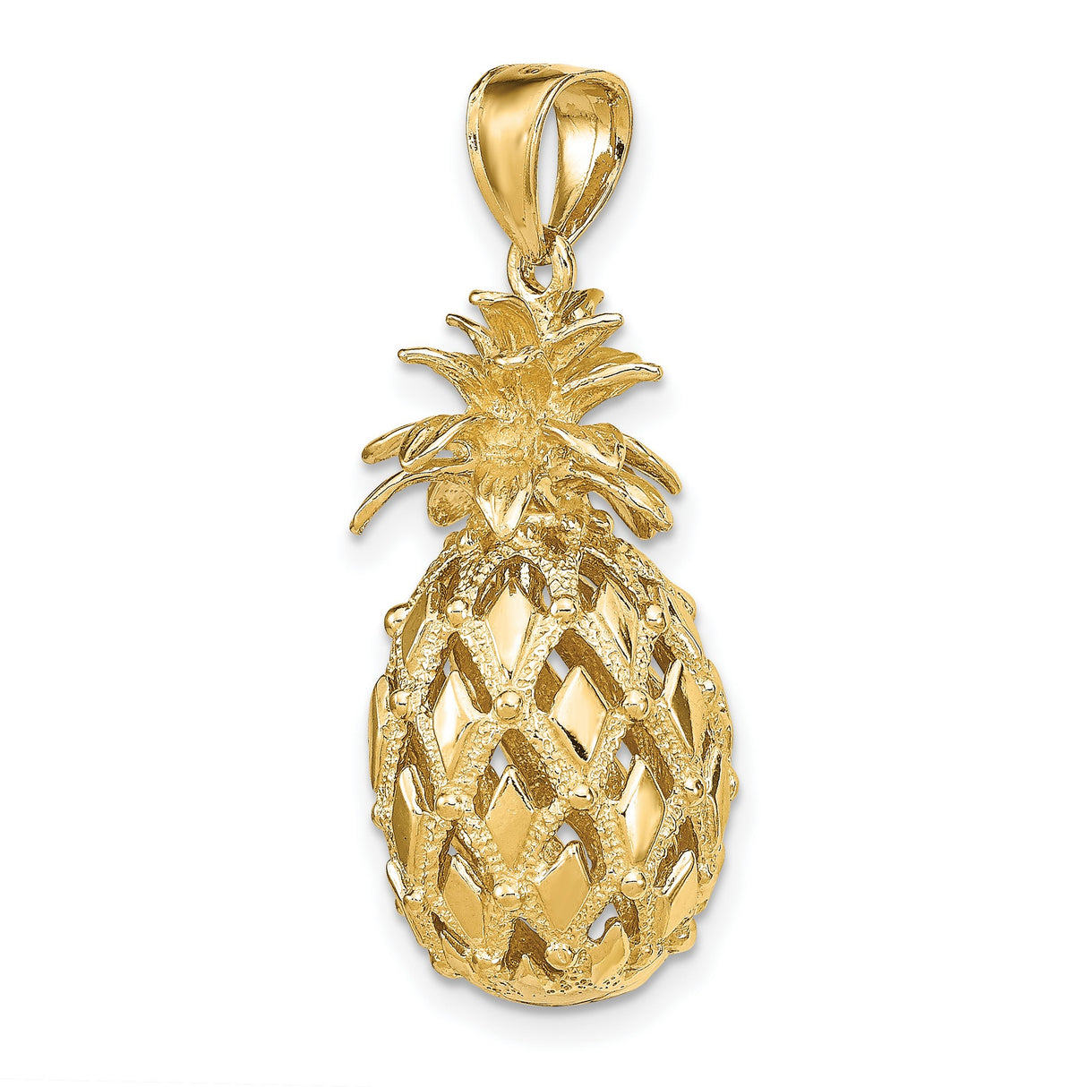 14k Yellow Gold Pineapple Pendant, Tropical Fruit Charm with Detailed Finish