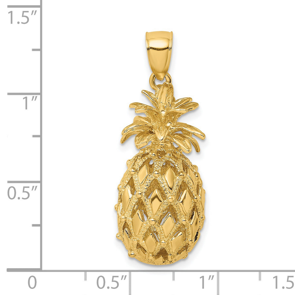 14k Yellow Gold Pineapple Pendant, Tropical Fruit Charm with Detailed Finish