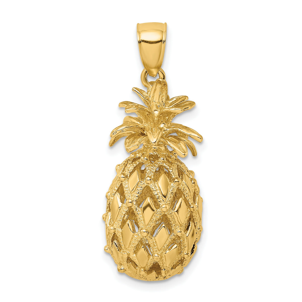 14k Yellow Gold Pineapple Pendant, Tropical Fruit Charm with Detailed Finish