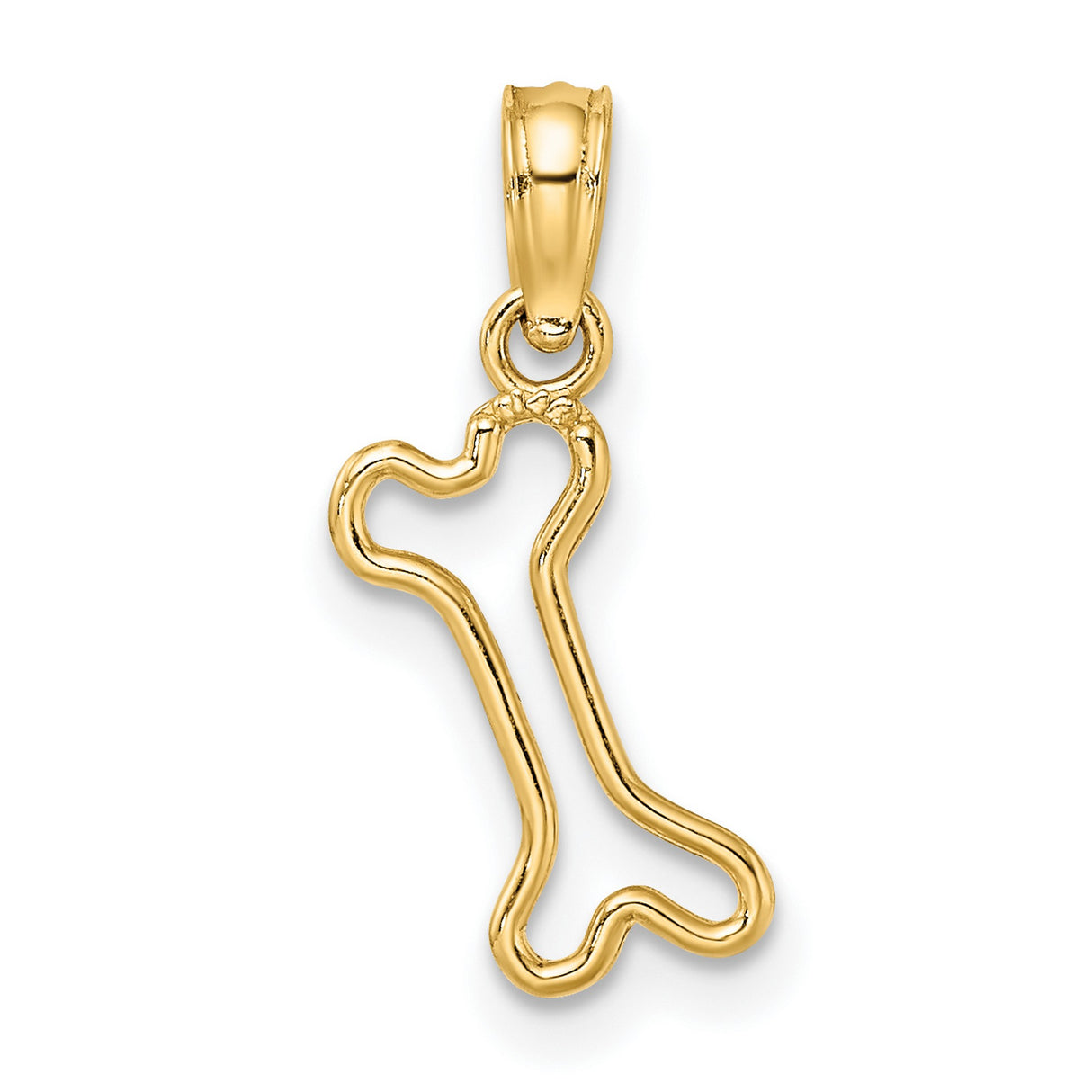 14k Yellow Gold Dog Bone Pendant Charm, Open Outline Minimalist Design for Women or Unisex Wear