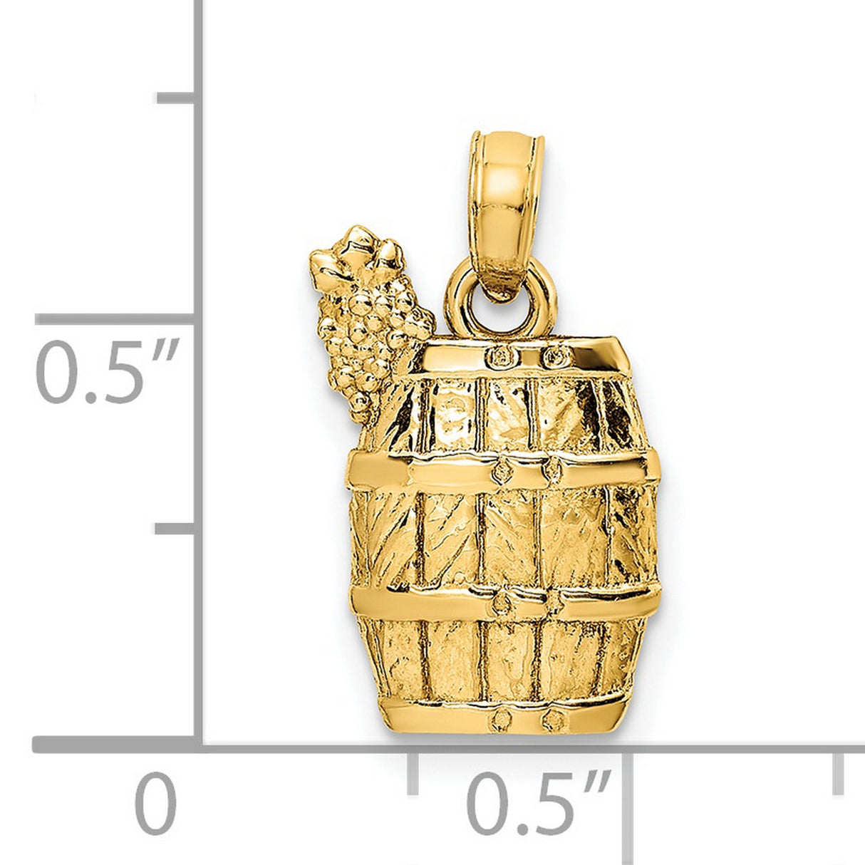 14k Yellow Gold Wine Barrel Pendant with Grape Cluster, Vineyard Charm Jewelry