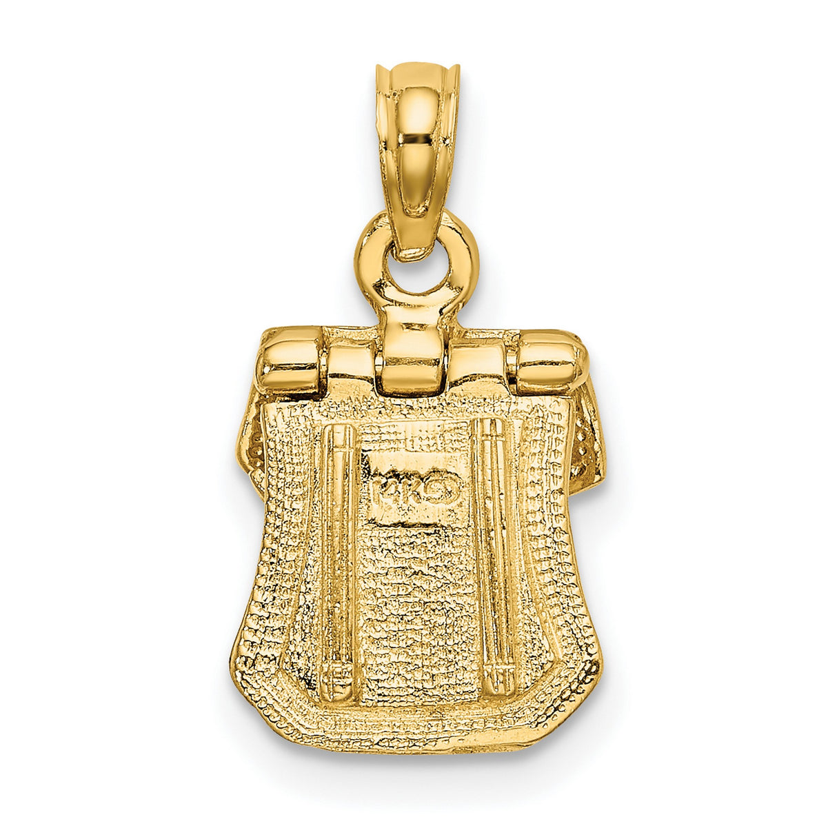 3-D Polished Back Pack Moveable Lid Charm Pendant in Real 14k Yellow Gold