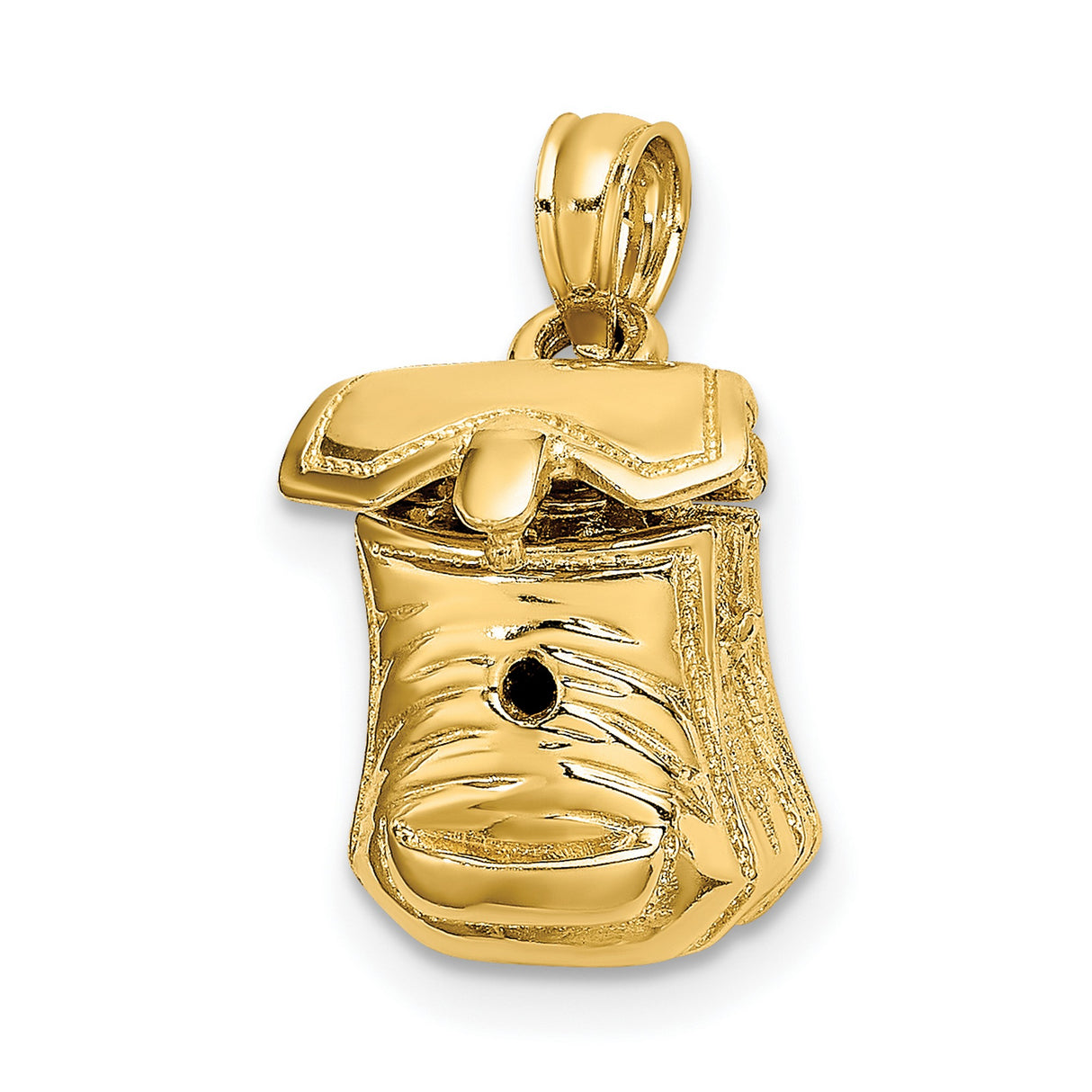 3-D Polished Back Pack Moveable Lid Charm Pendant in Real 14k Yellow Gold