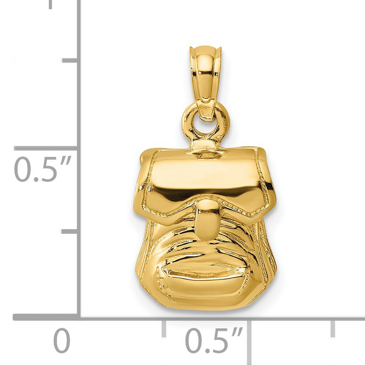 3-D Polished Back Pack Moveable Lid Charm Pendant in Real 14k Yellow Gold