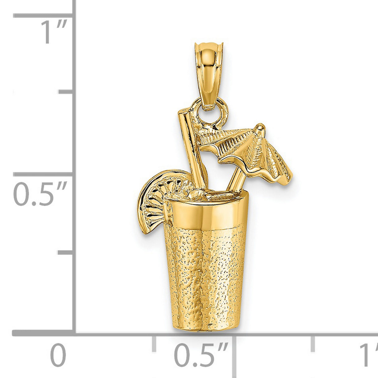 14k Yellow Gold Cocktail Drink Pendant with Umbrella and Lemon Slice, Tropical Beach Theme Charm