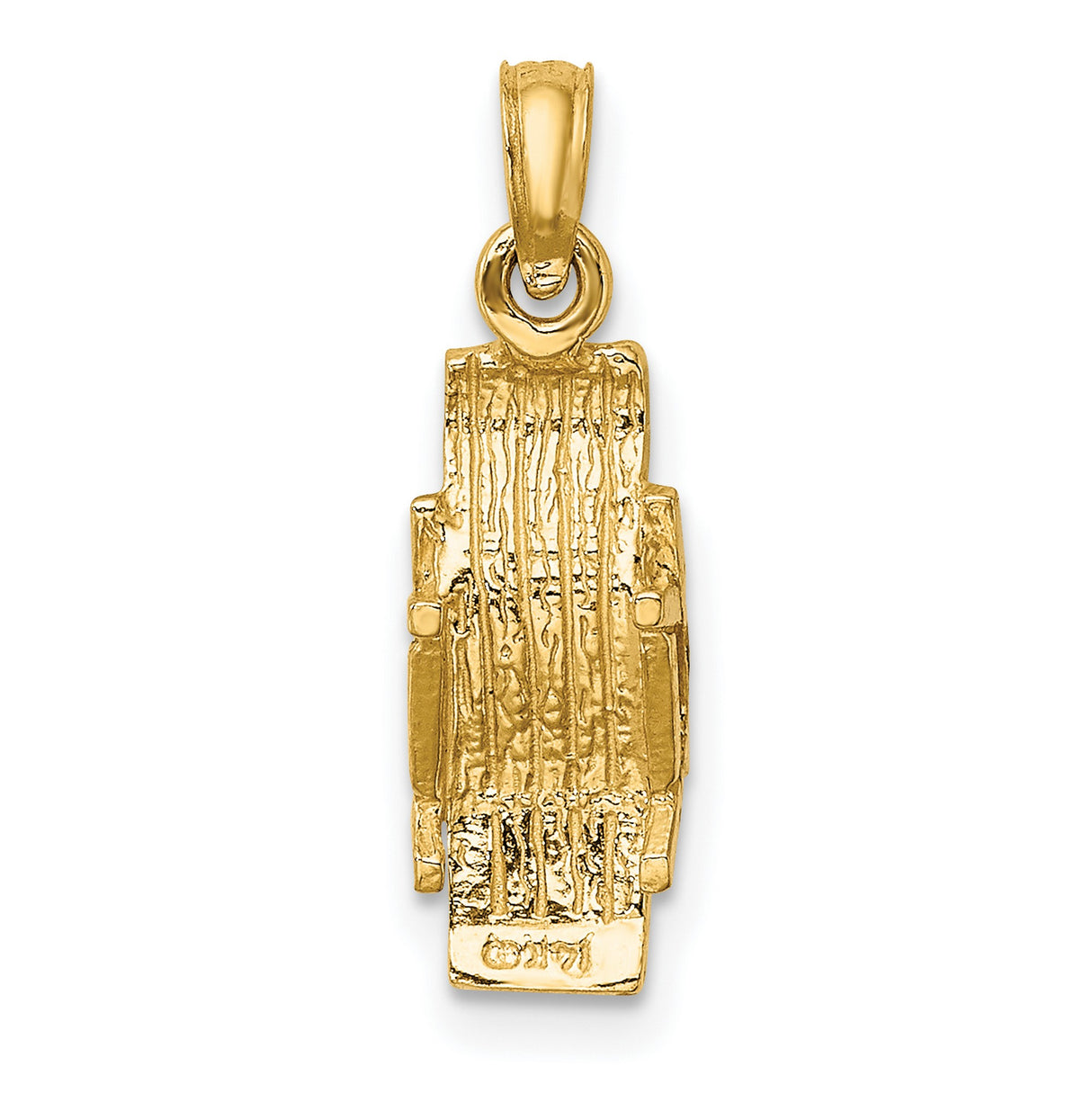 14k Yellow Gold Pendant with Vertical Cross Design, Bark Textured Religious Style for Men