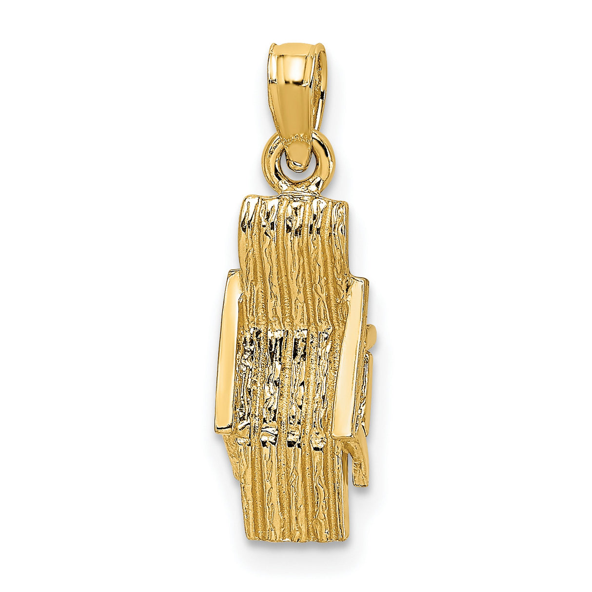 14k Yellow Gold Pendant with Vertical Cross Design, Bark Textured Religious Style for Men