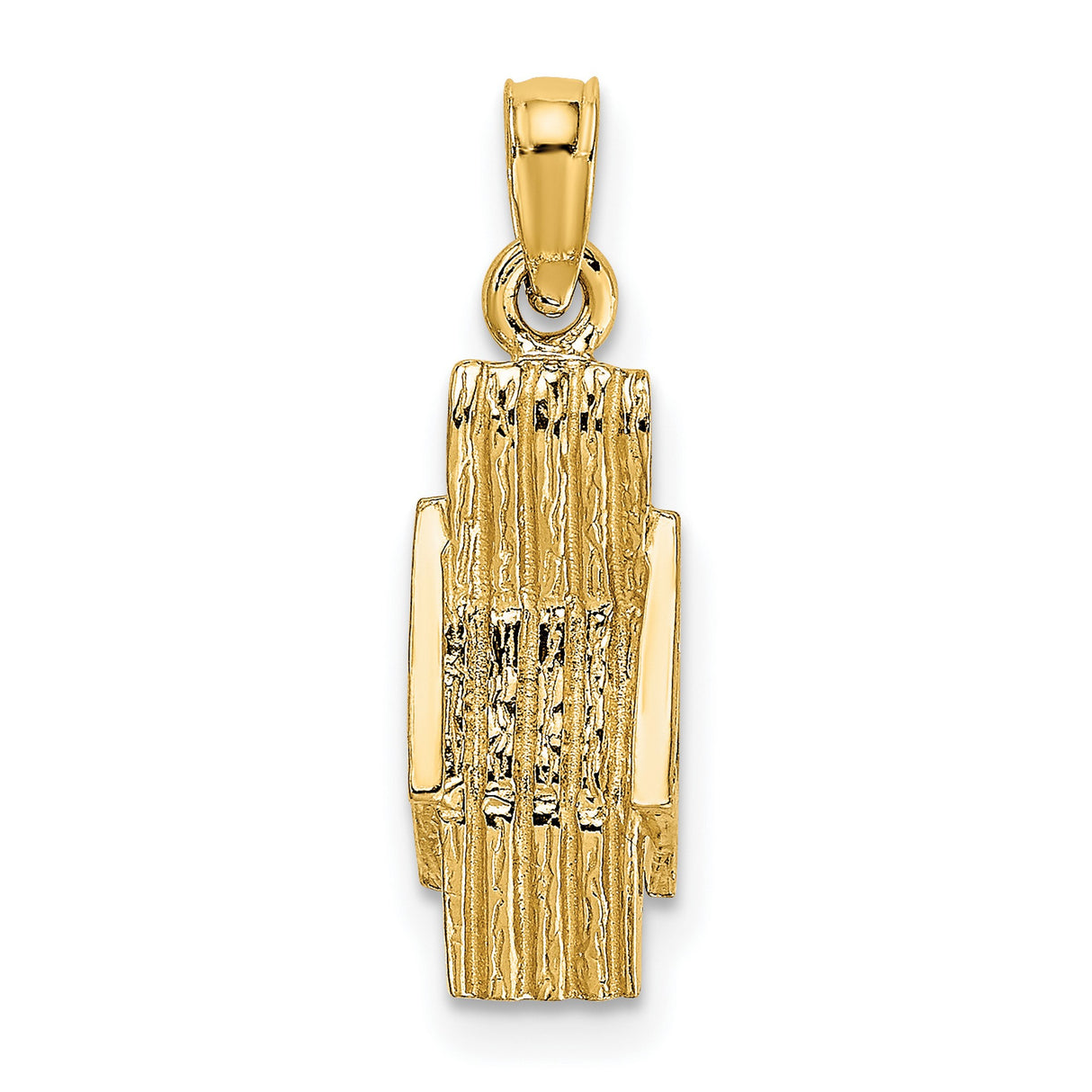 14k Yellow Gold Pendant with Vertical Cross Design, Bark Textured Religious Style for Men