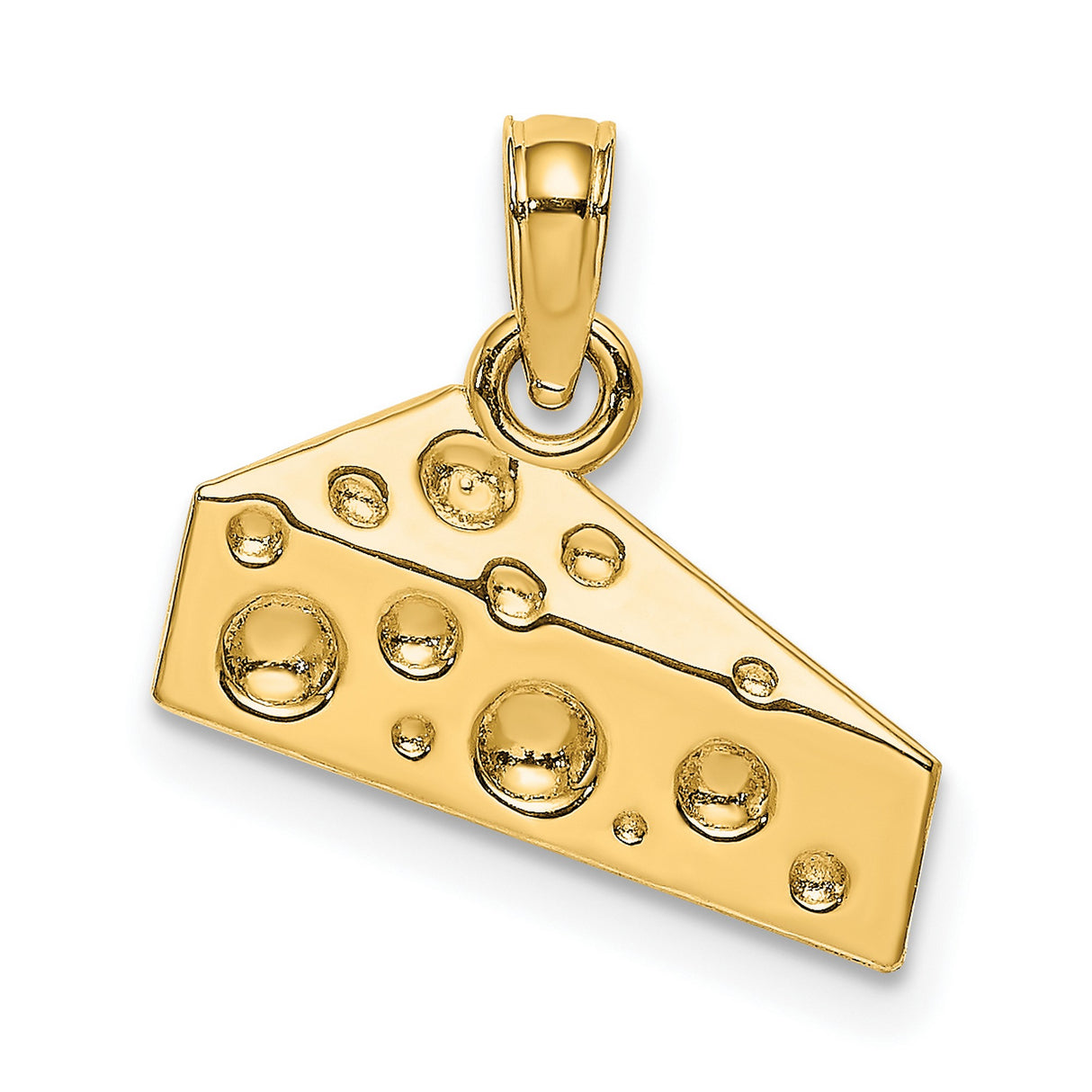 14k Yellow Gold Cheese Wedge Pendant, Swiss Cheese Design, Quirky Food Jewelry for Women and Men