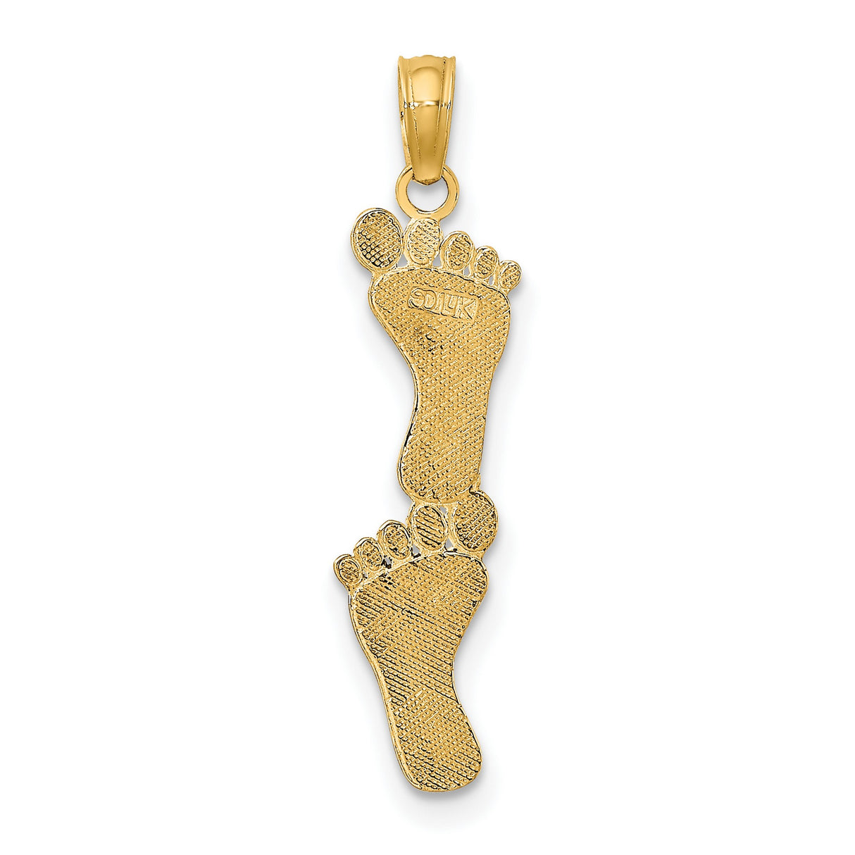 14k Yellow Gold Pendant with Double Baby Footprints, Vertical Motherhood Charm