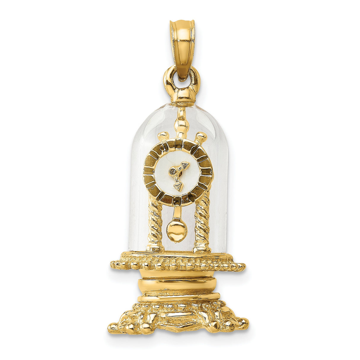 14k Yellow Gold Pendant Anniversary Clock Charm with Clear Glass Dome Vintage Style