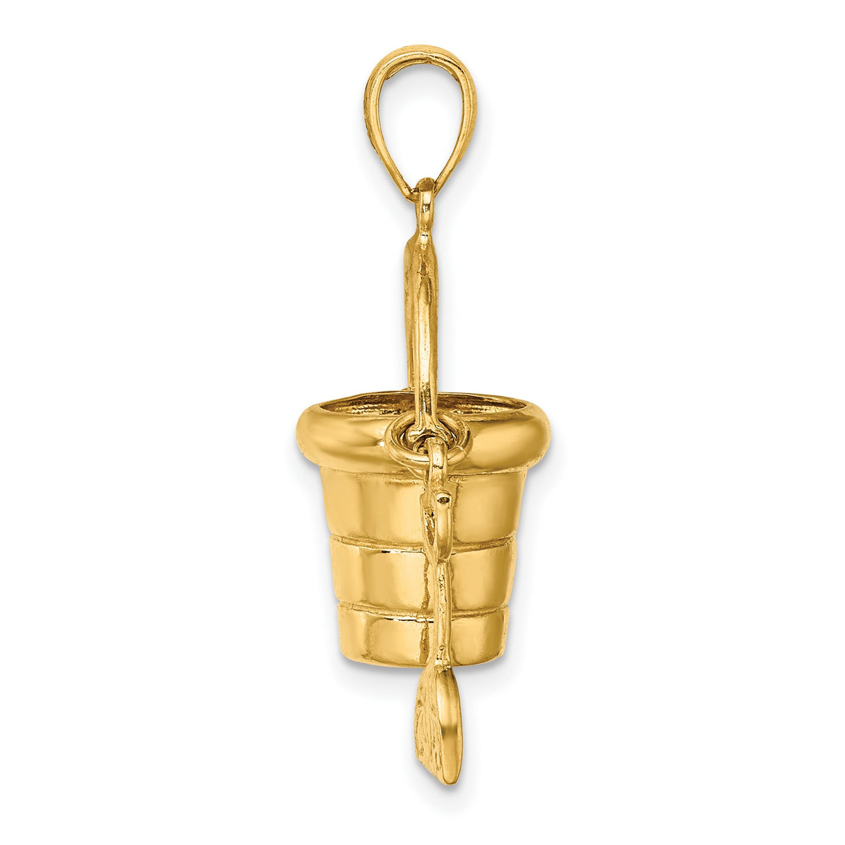 14k Yellow Gold Pendant, Detailed Sand Bucket and Shovel Beach Charm Design