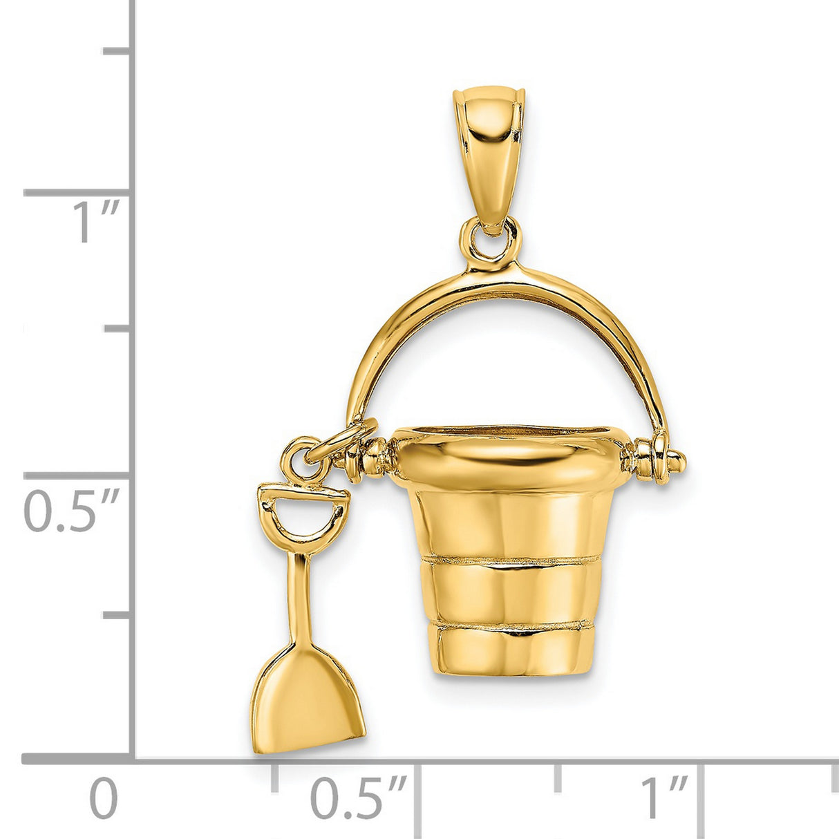 14k Yellow Gold Pendant, Detailed Sand Bucket and Shovel Beach Charm Design