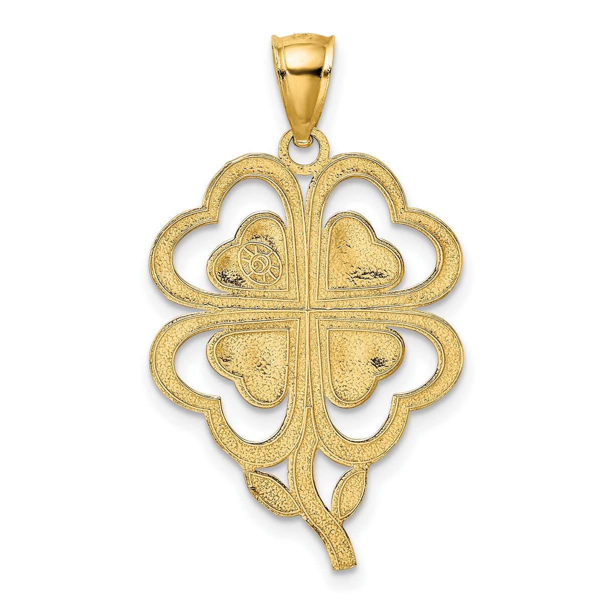 14k Yellow Gold Four Leaf Clover Pendant with Heart Shaped Leaves, Lucky Charm for Women