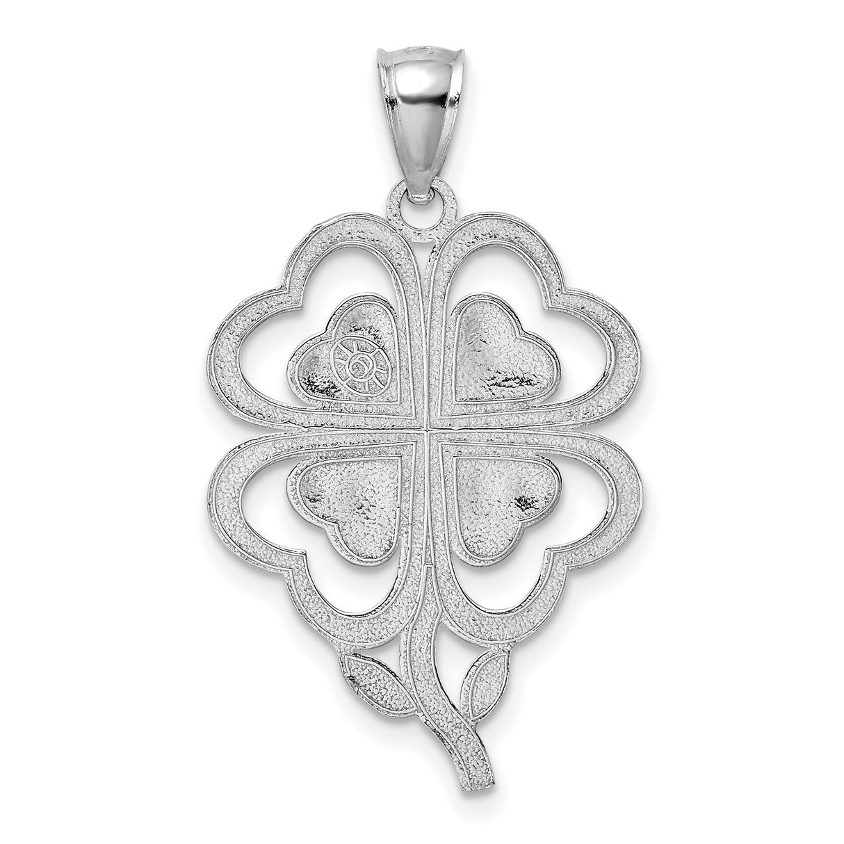 14k White Gold Four Leaf Clover Pendant with Heart Shaped Leaves, Lucky Charm Jewelry for Women