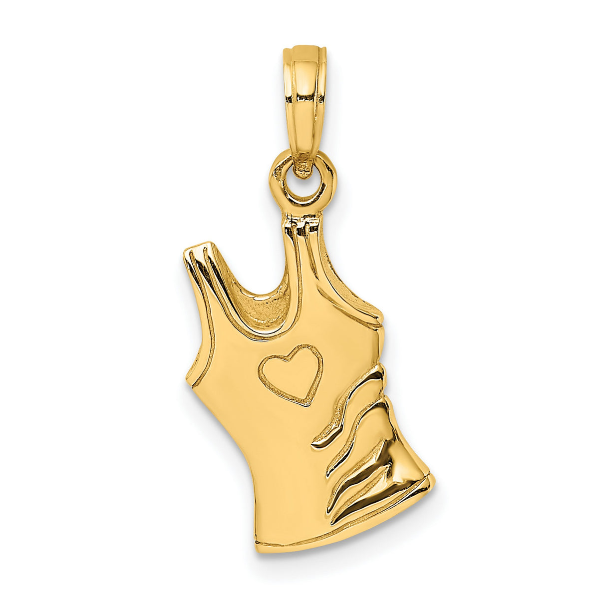14k Yellow Gold Shirt Pendant with Heart Design, Athletic Tank Charm for Women or Unisex Wear