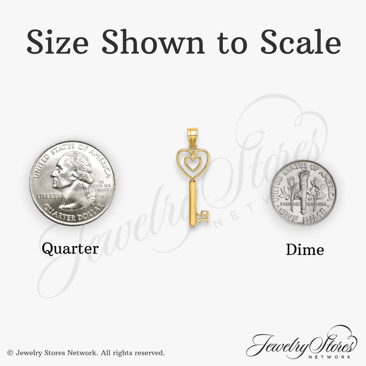 14k Yellow Gold Key Pendant with Dual Heart Design, Romantic Jewelry for Women