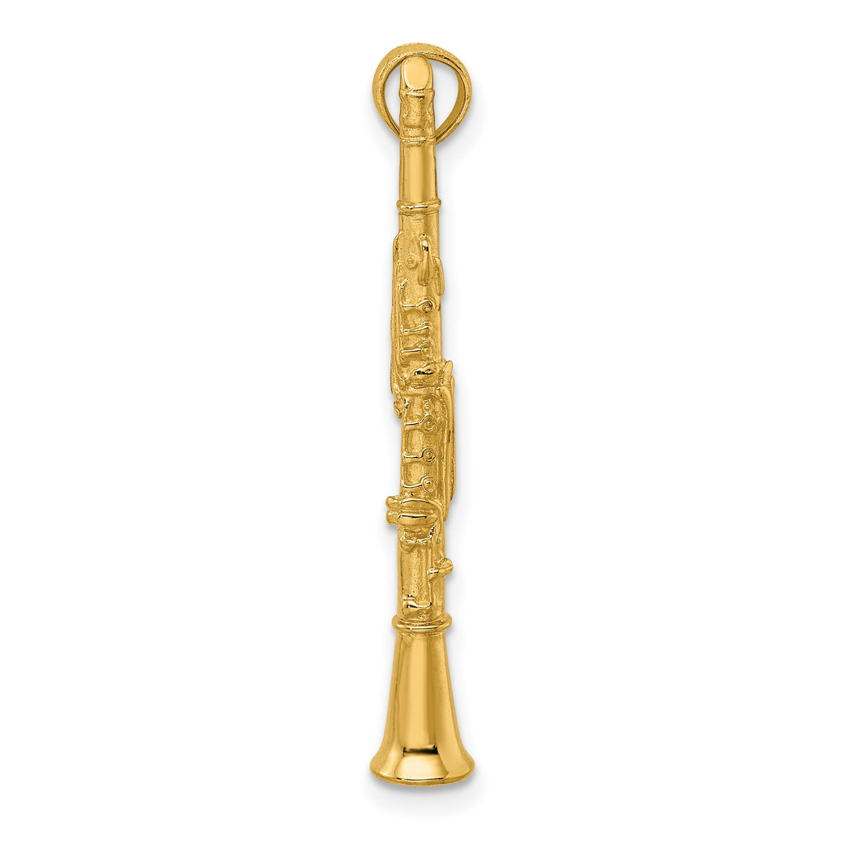 14k Yellow Gold Clarinet Pendant with Artistic Detailing, Musical Instrument Charm for Musicians
