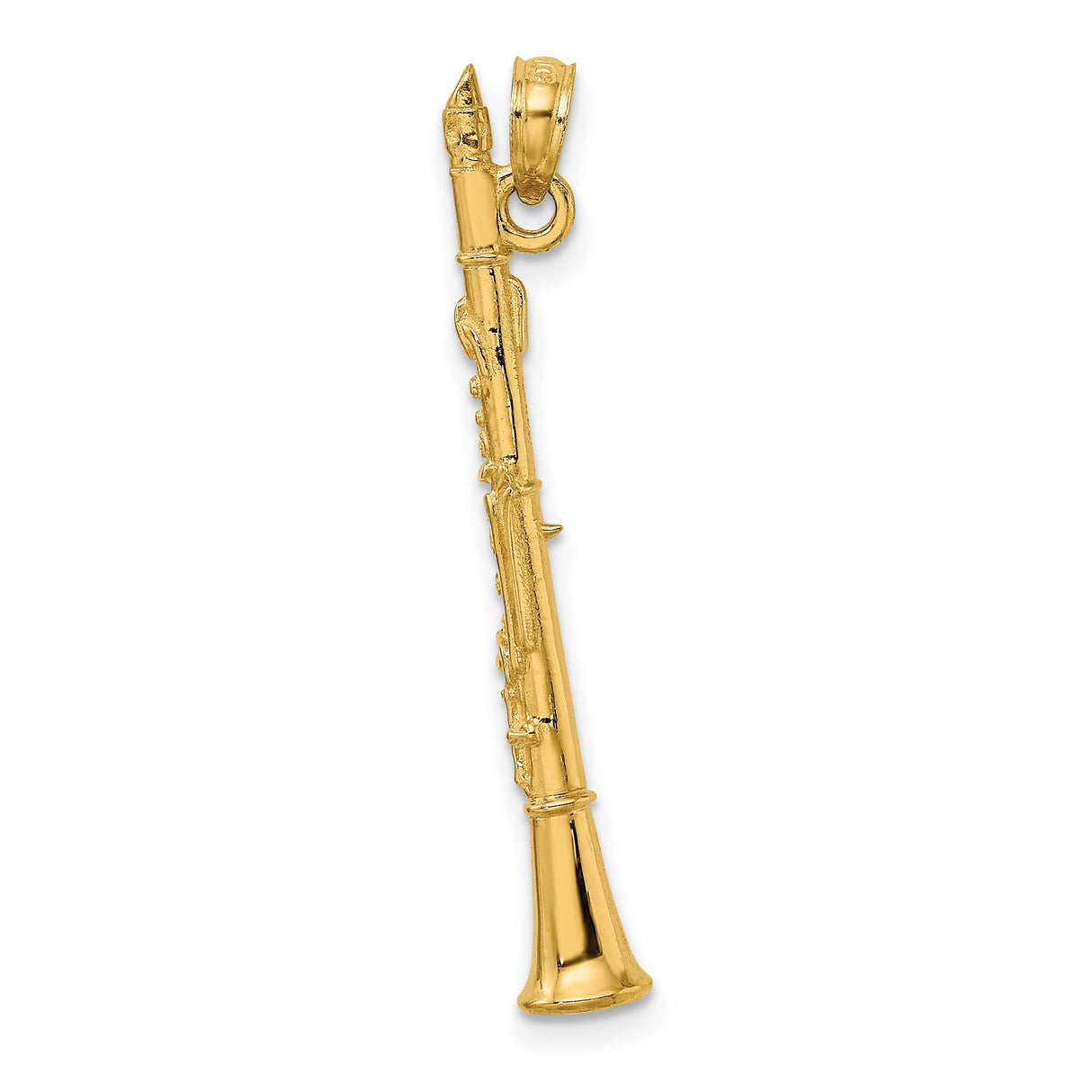 14k Yellow Gold Clarinet Pendant with Artistic Detailing, Musical Instrument Charm for Musicians