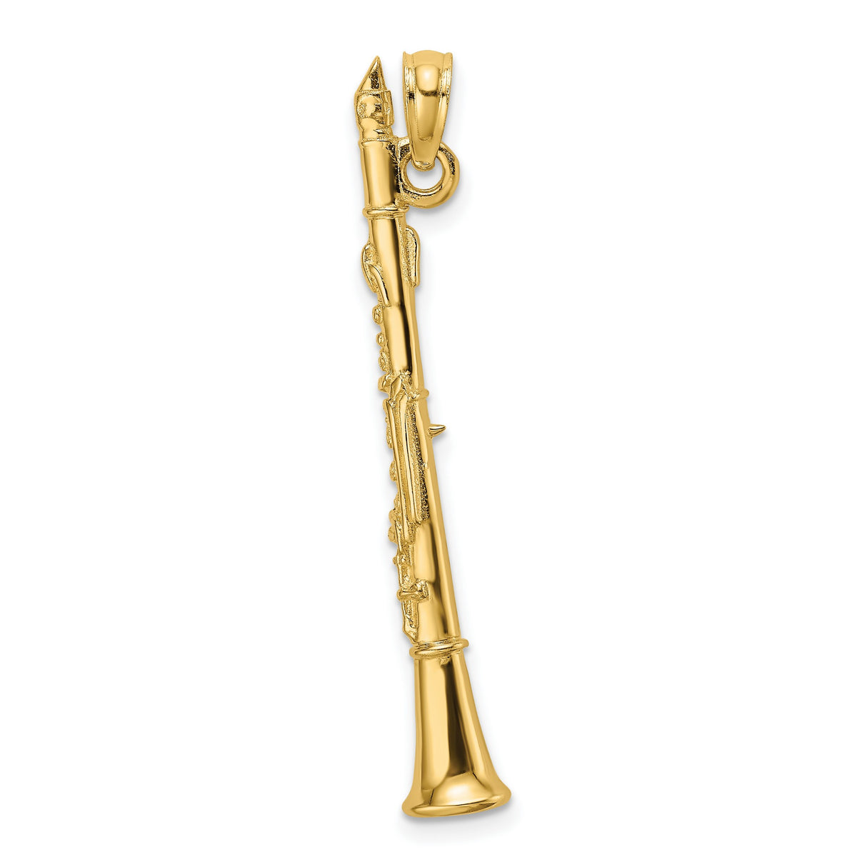 14k Yellow Gold Clarinet Pendant with Artistic Detailing, Musical Instrument Charm for Musicians